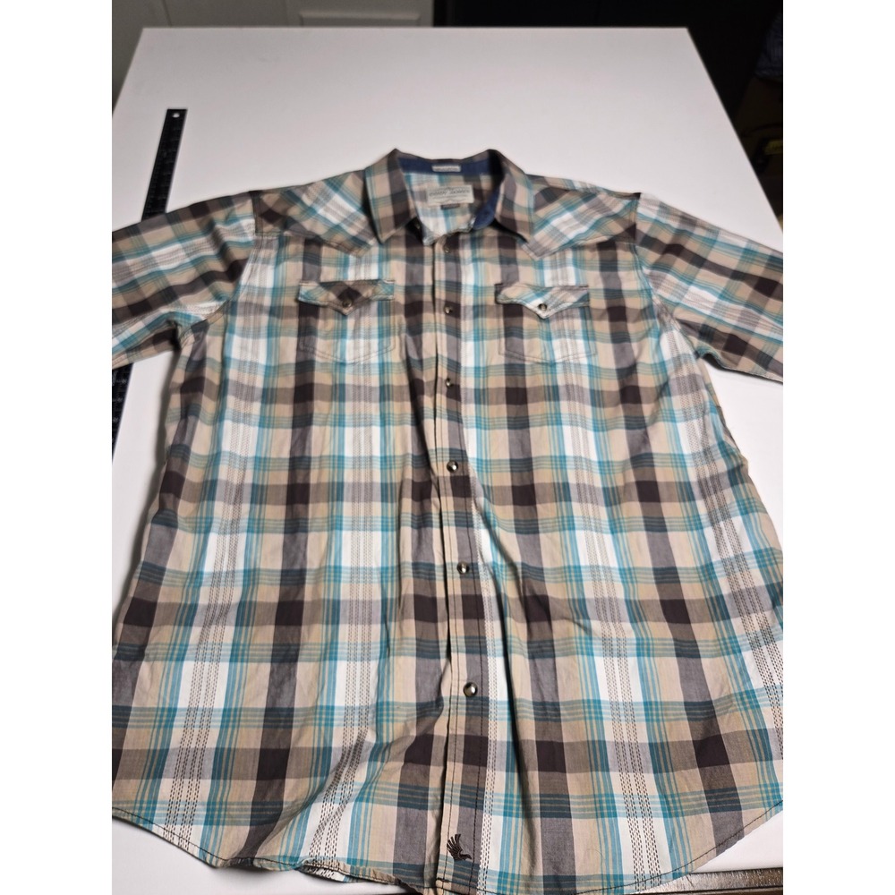 Cody James Western Shirt Mens 2XLT Blue Brown Plaid Pearl Snap Short Sleeve Exc
